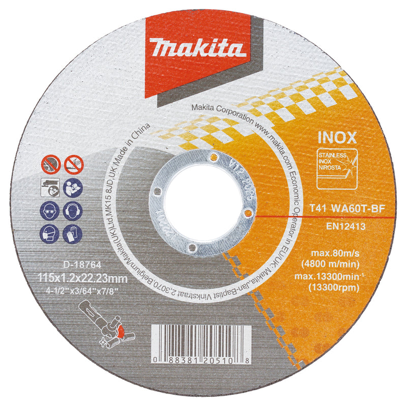 Makita DGA452Z Powerful angled grinder LXT 18V + FREE D-18764-10 Cut-Off Wheel 115mm, WA60T