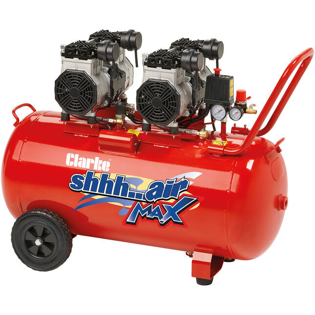 Clarke 2242057 SHHH AIR MAX 100/350 Twin Pump Low Noise 100L Oil Free Air Compressor (230V)