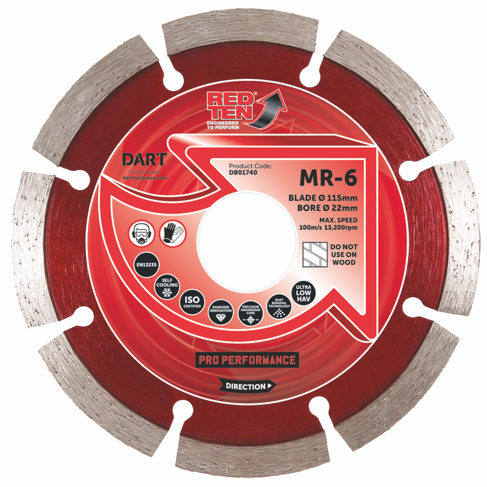 DART DB01740  Red Ten MR-6 Mortar Rake 115D x 22.23B
