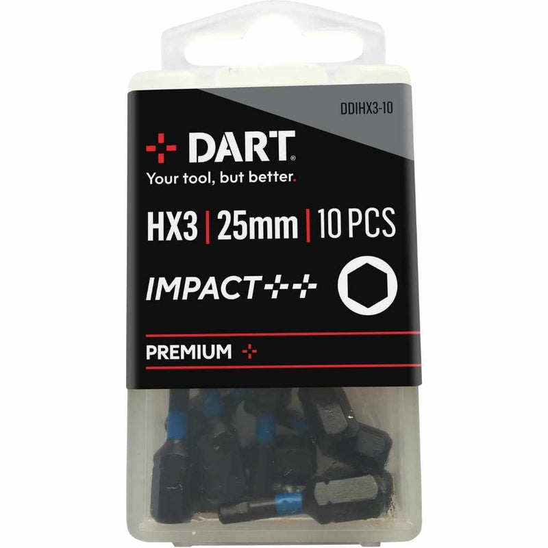 DART DDIHX3-10  Hex No.3 25mm Impact Driver Bit - Pack 10