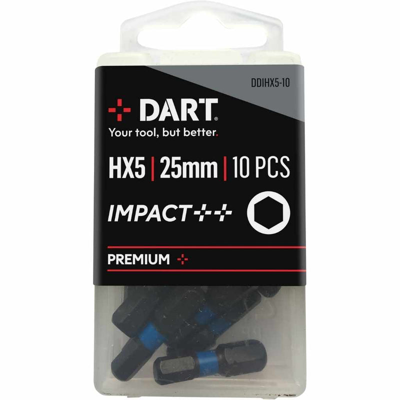 DART DDIHX5-10  Hex No.5 25mm Impact Driver Bit - Pack 10