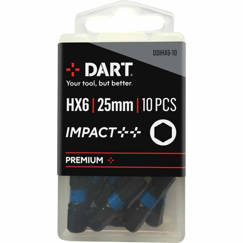 DART DDIHX6-10  Hex No.6 25mm Impact Driver Bit - Pack 10