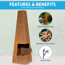 Dellonda DG106  Chiminea, Wood Burner, Heater for Outdoors W45cm x H150cm, Corten Steel