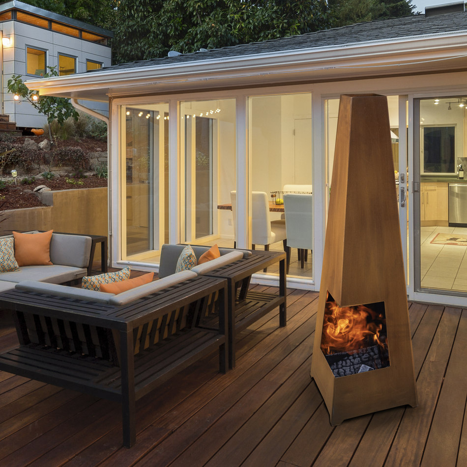 Dellonda DG106  Chiminea, Wood Burner, Heater for Outdoors W45cm x H150cm, Corten Steel