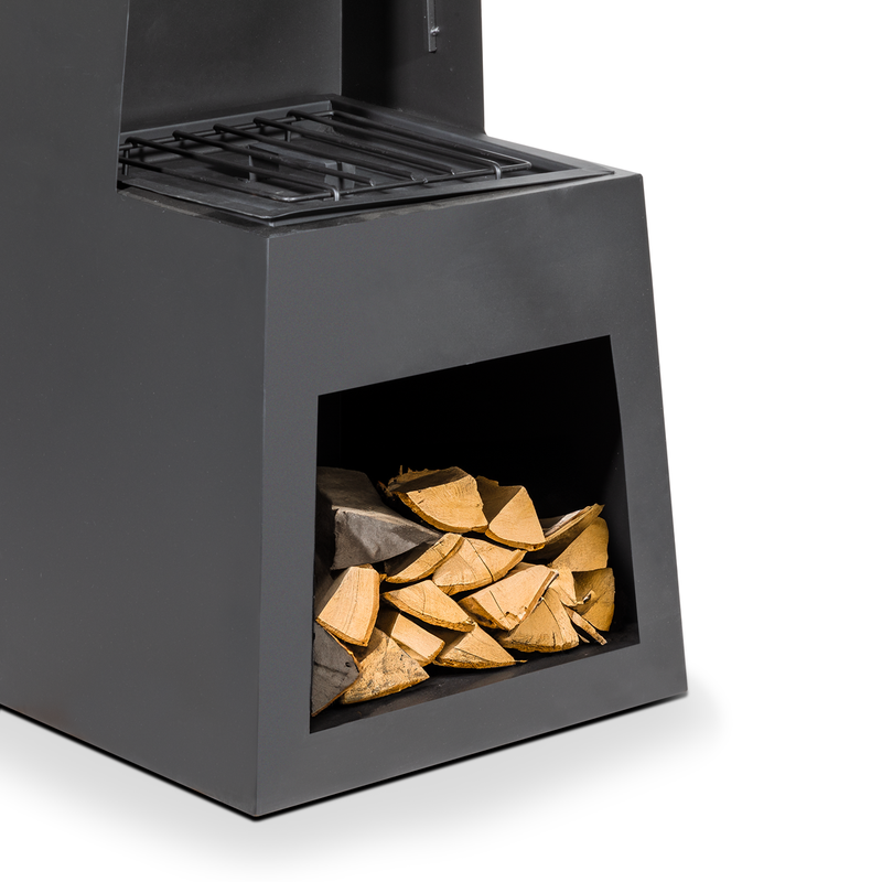 Dellonda DG107  Outdoor Chiminea Fireplace Fire Pit Heater Firewood Storage Black Steel