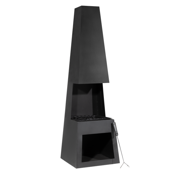 Dellonda DG107  Outdoor Chiminea Fireplace Fire Pit Heater Firewood Storage Black Steel