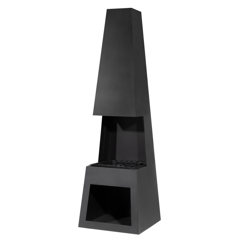 Dellonda DG107  Outdoor Chiminea Fireplace Fire Pit Heater Firewood Storage Black Steel