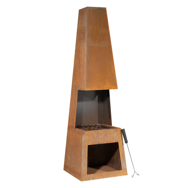 Dellonda DG108  Outdoor Chiminea Fireplace Heater Firewood Storage - Corten Steel