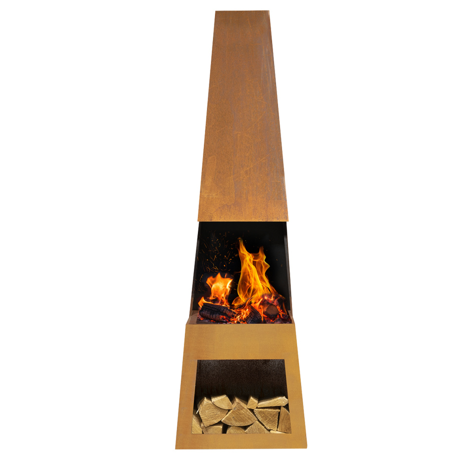 Dellonda DG108  Outdoor Chiminea Fireplace Heater Firewood Storage - Corten Steel