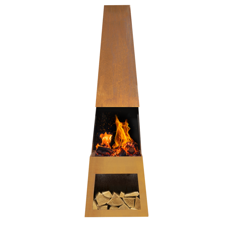 Dellonda DG108  Outdoor Chiminea Fireplace Heater Firewood Storage - Corten Steel