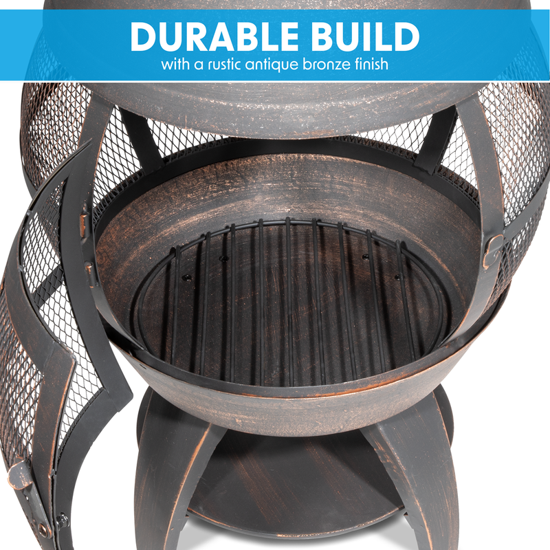 Dellonda DG112  Deluxe 360 degree Chiminea/Fire Pit/Outdoor Heater - Antique Bronze Finish - DG112