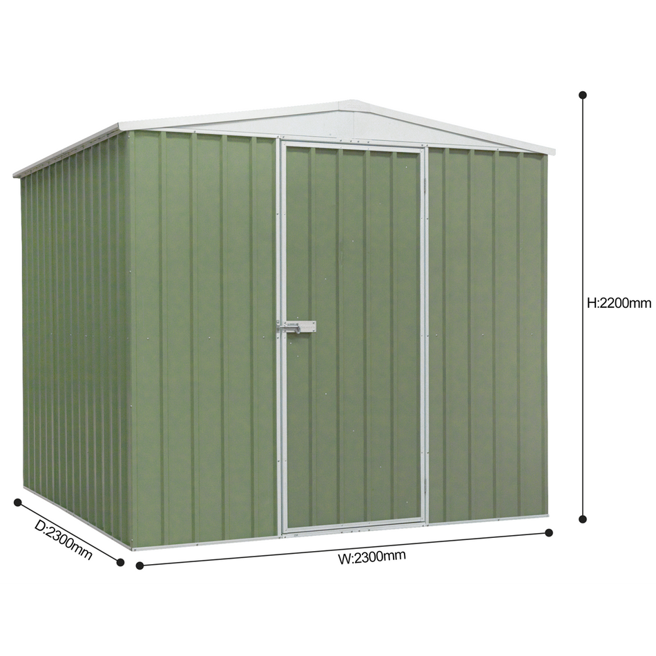 Dellonda DG115  Galvanized Steel Storage Shed with Apex Style Roof 230 x 230 x 220cm - Green