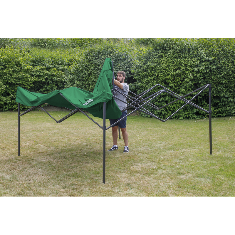 Dellonda DG128  Premium 2x2m Pop-Up Gazebo, Heavy Duty, PVC Coated, Water Resistant Fabric, Supplied with Carry Bag, Rope, Stakes & Weight Bags - Dark Green Canopy