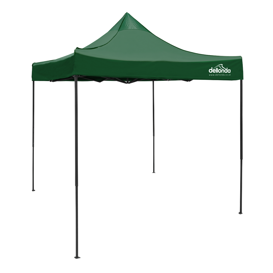Dellonda DG128  Premium 2x2m Pop-Up Gazebo, Heavy Duty, PVC Coated, Water Resistant Fabric, Supplied with Carry Bag, Rope, Stakes & Weight Bags - Dark Green Canopy