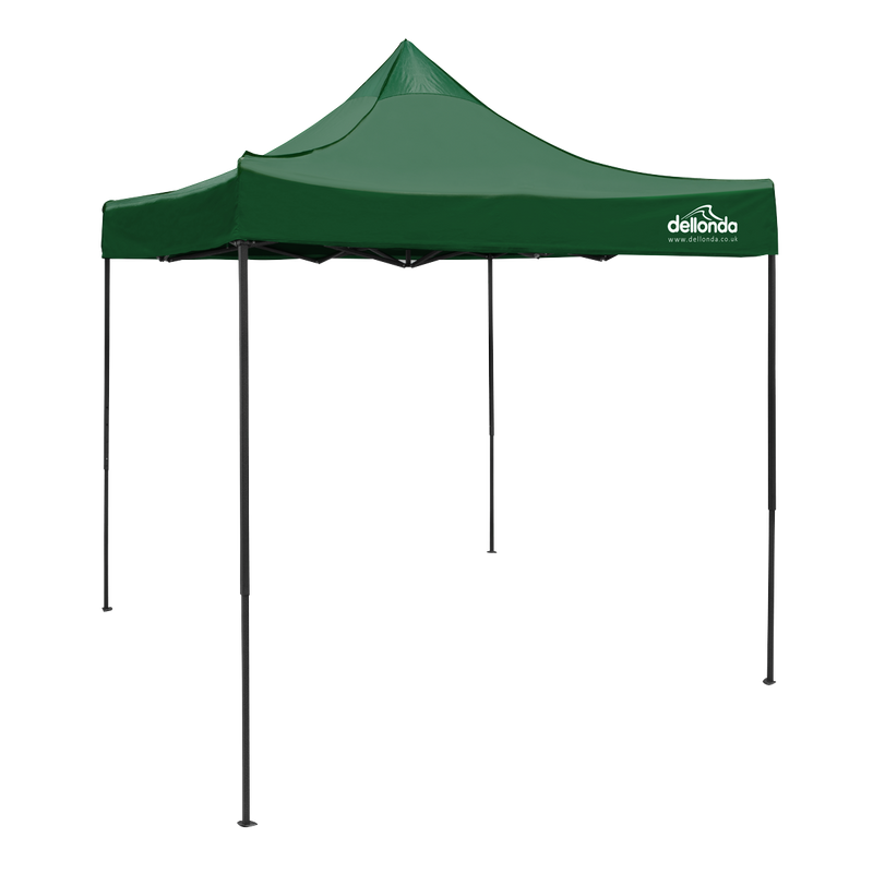 Dellonda DG128  Premium 2x2m Pop-Up Gazebo, Heavy Duty, PVC Coated, Water Resistant Fabric, Supplied with Carry Bag, Rope, Stakes & Weight Bags - Dark Green Canopy