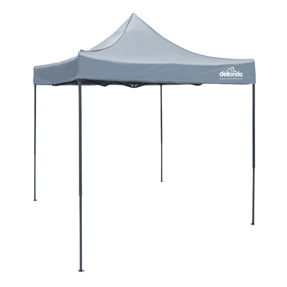 Dellonda DG129  Premium 2x2m Pop-Up Gazebo, Heavy Duty, PVC Coated, Water Resistant Fabric, Supplied with Carry Bag, Rope, Stakes & Weight Bags - Grey Canopy