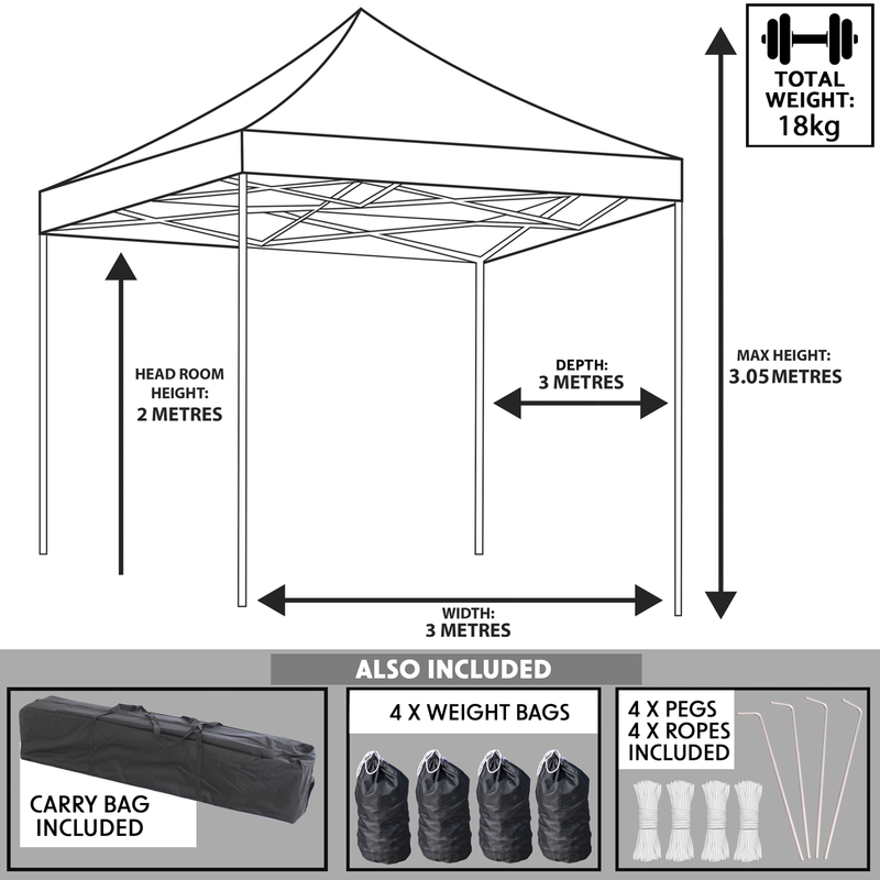 Dellonda DG130  Premium 3 x 3m Pop-Up Gazebo, PVC Coated, Water Resistant Fabric, Supplied with Carry Bag, Rope, Stakes & Weight Bags - Beige Canopy