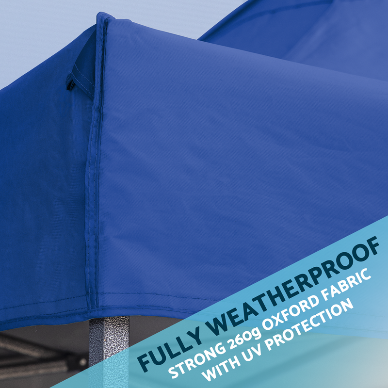 Dellonda DG131  Premium 3 x 3m Pop-Up Gazebo, PVC Coated, Water Resistant Fabric, Supplied with Carry Bag, Rope, Stakes & Weight Bags - Blue Canopy