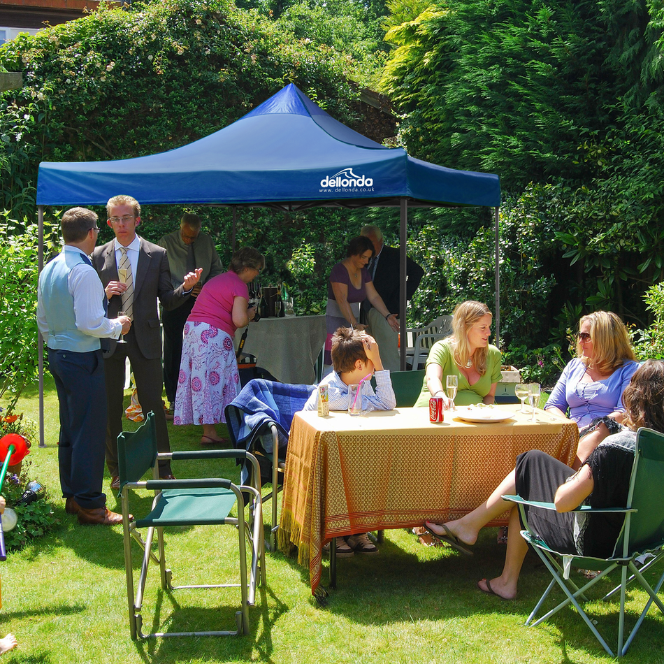 Dellonda DG131  Premium 3 x 3m Pop-Up Gazebo, PVC Coated, Water Resistant Fabric, Supplied with Carry Bag, Rope, Stakes & Weight Bags - Blue Canopy