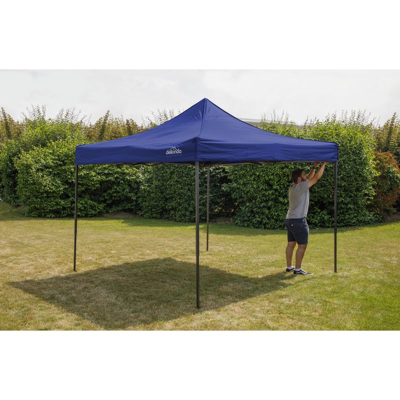 Dellonda DG131  Premium 3 x 3m Pop-Up Gazebo, PVC Coated, Water Resistant Fabric, Supplied with Carry Bag, Rope, Stakes & Weight Bags - Blue Canopy