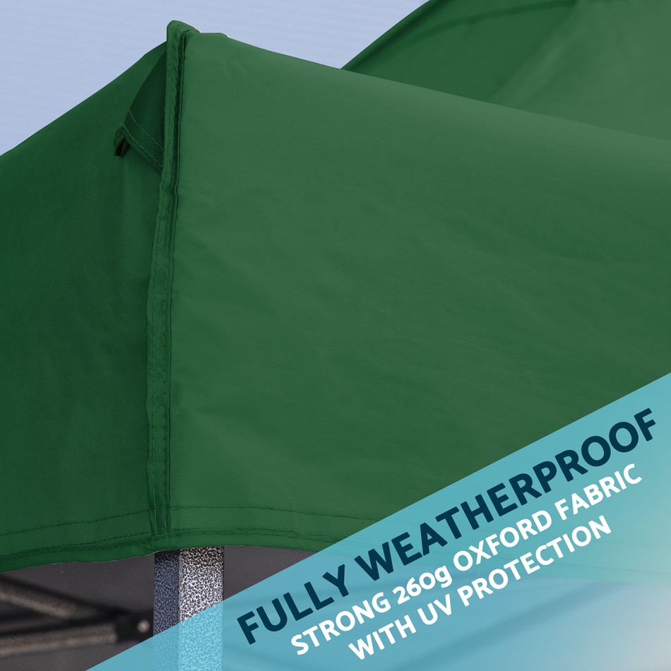 Dellonda DG132  Premium 3 x 3m Pop-Up Gazebo, PVC Coated, Water Resistant Fabric, Supplied with Carry Bag, Rope, Stakes & Weight Bags - Dark Green Canopy