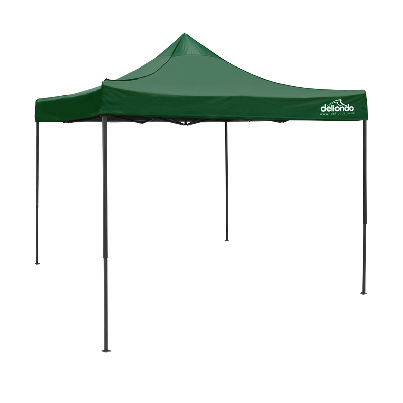 Dellonda DG132  Premium 3 x 3m Pop-Up Gazebo, PVC Coated, Water Resistant Fabric, Supplied with Carry Bag, Rope, Stakes & Weight Bags - Dark Green Canopy