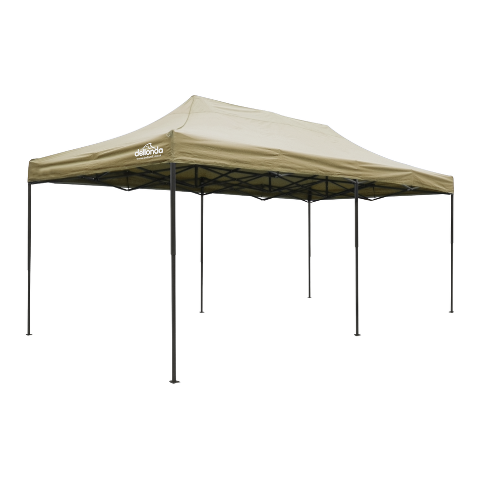 Dellonda DG138  Premium 3x6m Pop-Up Gazebo, Heavy Duty, PVC Coated, Water Resistant Fabric Supplied with Carry Bag, Rope, Stakes & Weight Bags - Beige Canopy