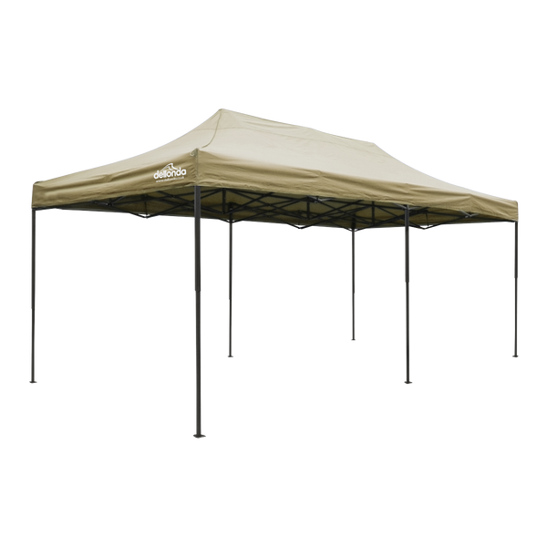 Dellonda DG138  Premium 3x6m Pop-Up Gazebo, Heavy Duty, PVC Coated, Water Resistant Fabric Supplied with Carry Bag, Rope, Stakes & Weight Bags - Beige Canopy