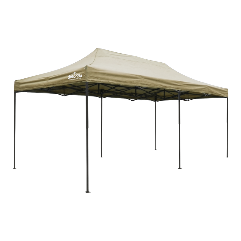 Dellonda DG138  Premium 3x6m Pop-Up Gazebo, Heavy Duty, PVC Coated, Water Resistant Fabric Supplied with Carry Bag, Rope, Stakes & Weight Bags - Beige Canopy