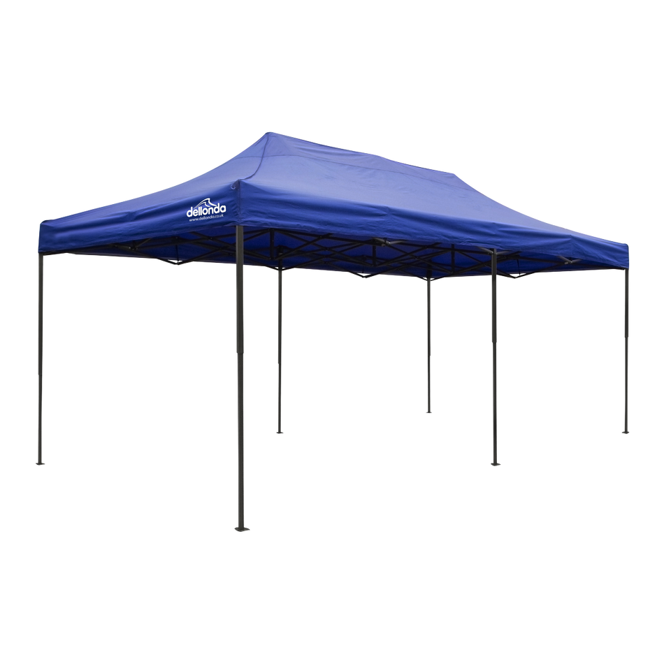Dellonda DG139  Premium 3x6m Pop-Up Gazebo, Heavy Duty, PVC Coated, Water Resistant Fabric, Supplied with Carry Bag, Rope, Stakes & Weight Bags - Blue Canopy