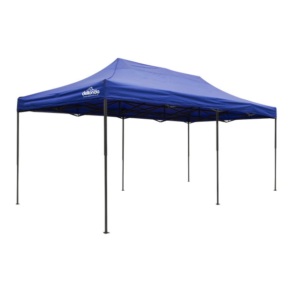 Dellonda DG139  Premium 3x6m Pop-Up Gazebo, Heavy Duty, PVC Coated, Water Resistant Fabric, Supplied with Carry Bag, Rope, Stakes & Weight Bags - Blue Canopy