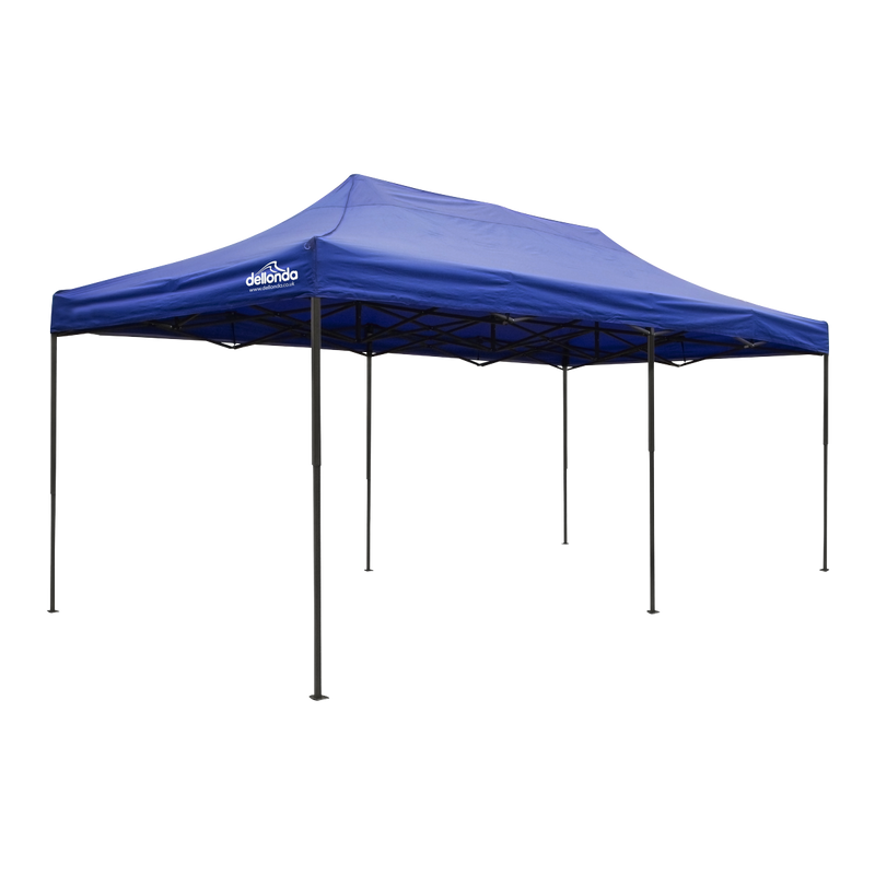 Dellonda DG139  Premium 3x6m Pop-Up Gazebo, Heavy Duty, PVC Coated, Water Resistant Fabric, Supplied with Carry Bag, Rope, Stakes & Weight Bags - Blue Canopy