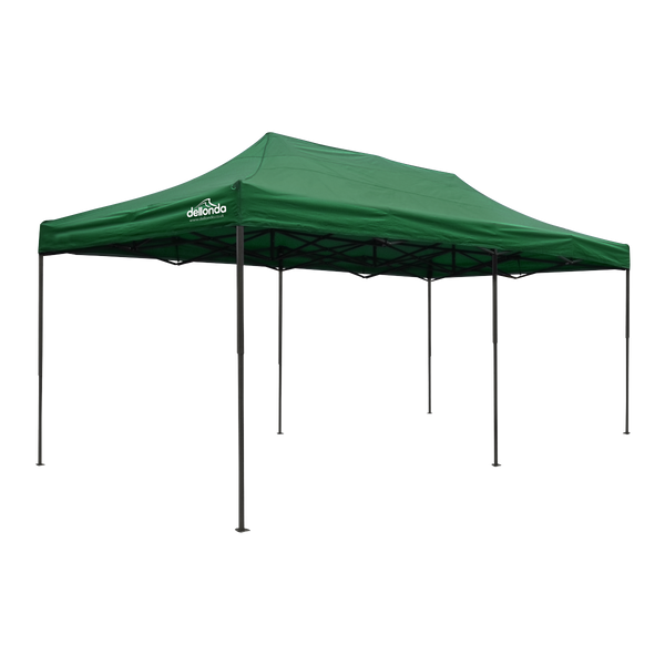 Dellonda DG140  Premium 3x6m Pop-Up Gazebo, Heavy Duty, PVC Coated, Water Resistant Fabric, Supplied with Carry Bag, Rope, Stakes & Weight Bags - Dark Green Canopy