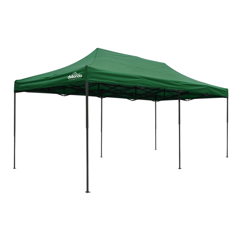 Dellonda DG140  Premium 3x6m Pop-Up Gazebo, Heavy Duty, PVC Coated, Water Resistant Fabric, Supplied with Carry Bag, Rope, Stakes & Weight Bags - Dark Green Canopy