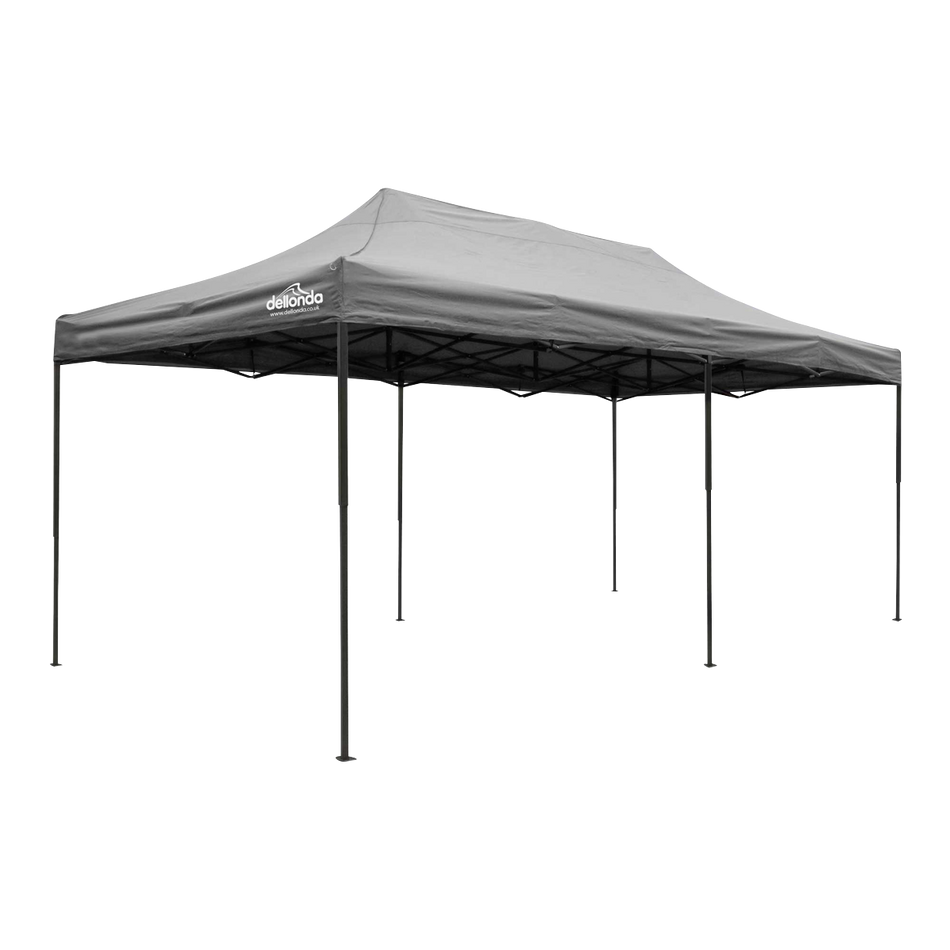 Dellonda DG141  Premium 3x6m Pop-Up Gazebo, Heavy Duty, PVC Coated, Water Resistant Fabric, Supplied with Carry Bag, Rope, Stakes & Weight Bags - Grey Canopy