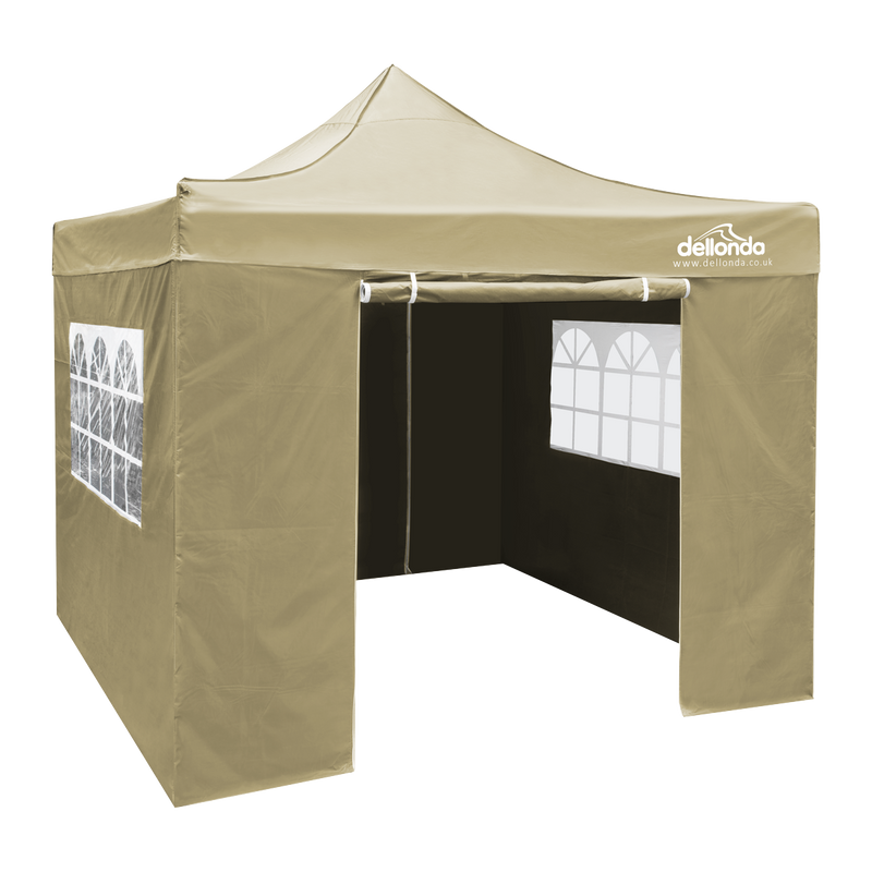 Sealey DG160 Dellonda Premium 2x2m Pop-Up Gazebo & Side Walls, PVC Coated, Water Resistant Fabric, Supplied with Carry Bag, Rope, Stakes & Weight Bags - Beige