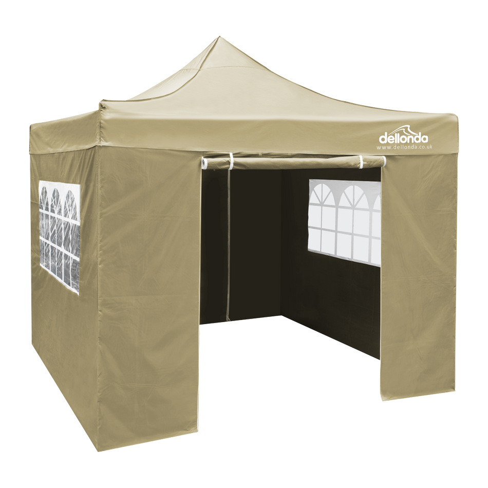 Dellonda DG164  Premium 3x3m Pop-Up Gazebo & Side Walls, PVC Coated, Water Resistant Fabric with Carry Bag, Rope, Stakes & Weight Bags - Beige