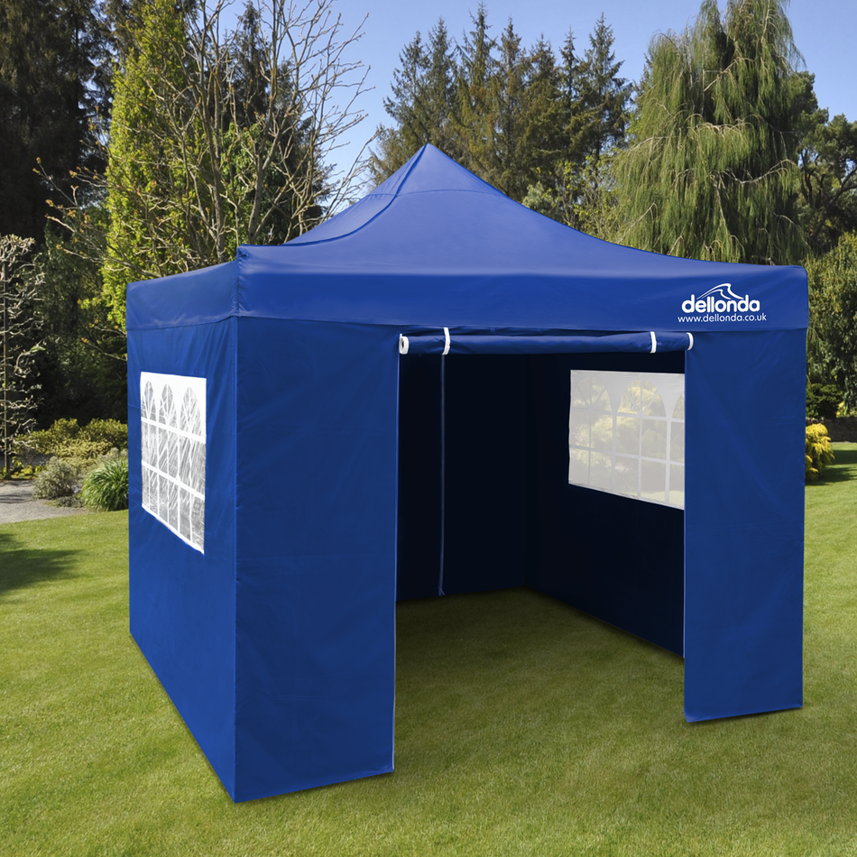 Dellonda DG165  Premium 3x3m Pop-Up Gazebo & Side Walls, PVC Coated, Water Resistant Fabric with Carry Bag, Rope, Stakes & Weight Bags - Blue