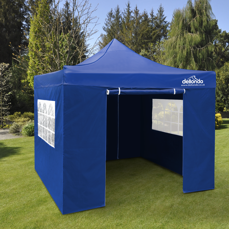 Dellonda DG165  Premium 3x3m Pop-Up Gazebo & Side Walls, PVC Coated, Water Resistant Fabric with Carry Bag, Rope, Stakes & Weight Bags - Blue