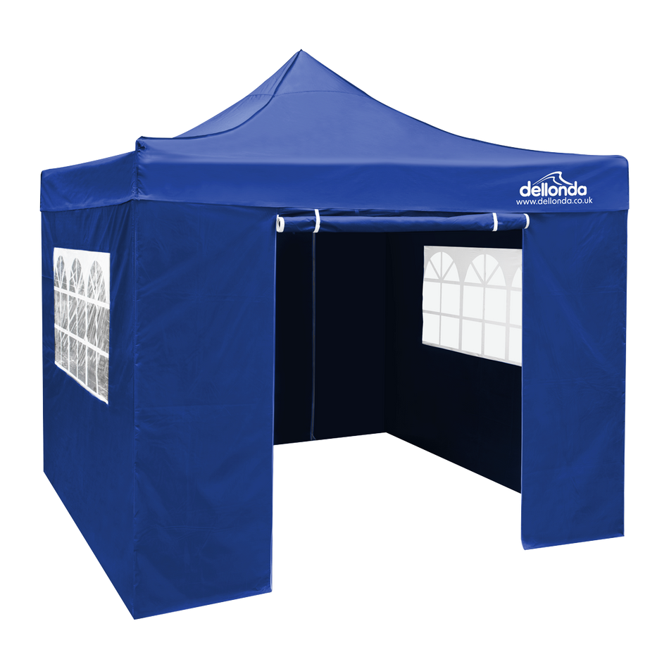 Dellonda DG165  Premium 3x3m Pop-Up Gazebo & Side Walls, PVC Coated, Water Resistant Fabric with Carry Bag, Rope, Stakes & Weight Bags - Blue