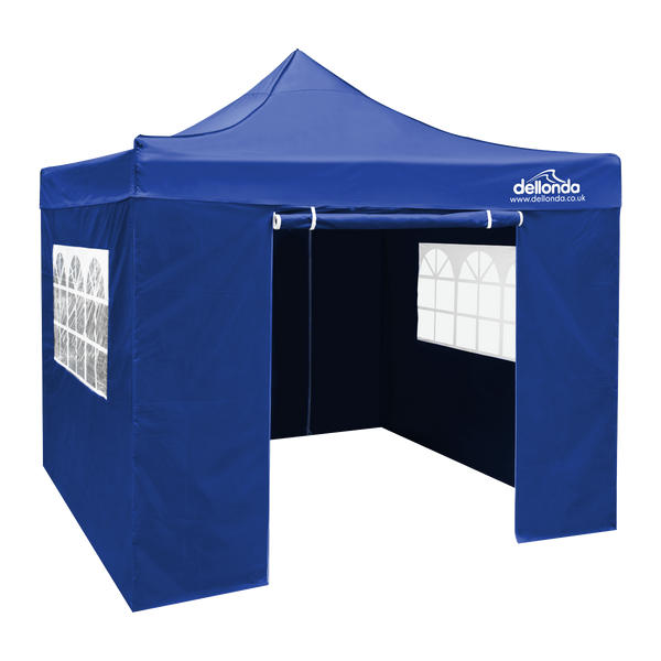 Dellonda DG165  Premium 3x3m Pop-Up Gazebo & Side Walls, PVC Coated, Water Resistant Fabric with Carry Bag, Rope, Stakes & Weight Bags - Blue
