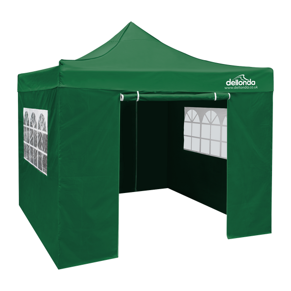 Dellonda DG166  Premium 3x3m Pop-Up Gazebo & Side Walls, PVC Coated, Water Resistant Fabric with Carry Bag, Rope, Stakes & Weight Bags - Green