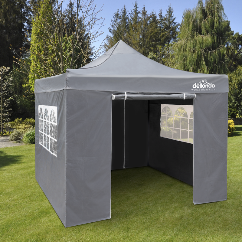 Dellonda DG167  Premium 3x3m Pop-Up Gazebo & Side Walls, PVC Coated, Water Resistant Fabric with Carry Bag, Rope, Stakes & Weight Bags - Grey