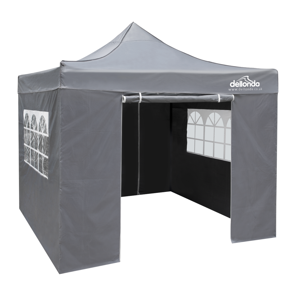Dellonda DG167  Premium 3x3m Pop-Up Gazebo & Side Walls, PVC Coated, Water Resistant Fabric with Carry Bag, Rope, Stakes & Weight Bags - Grey