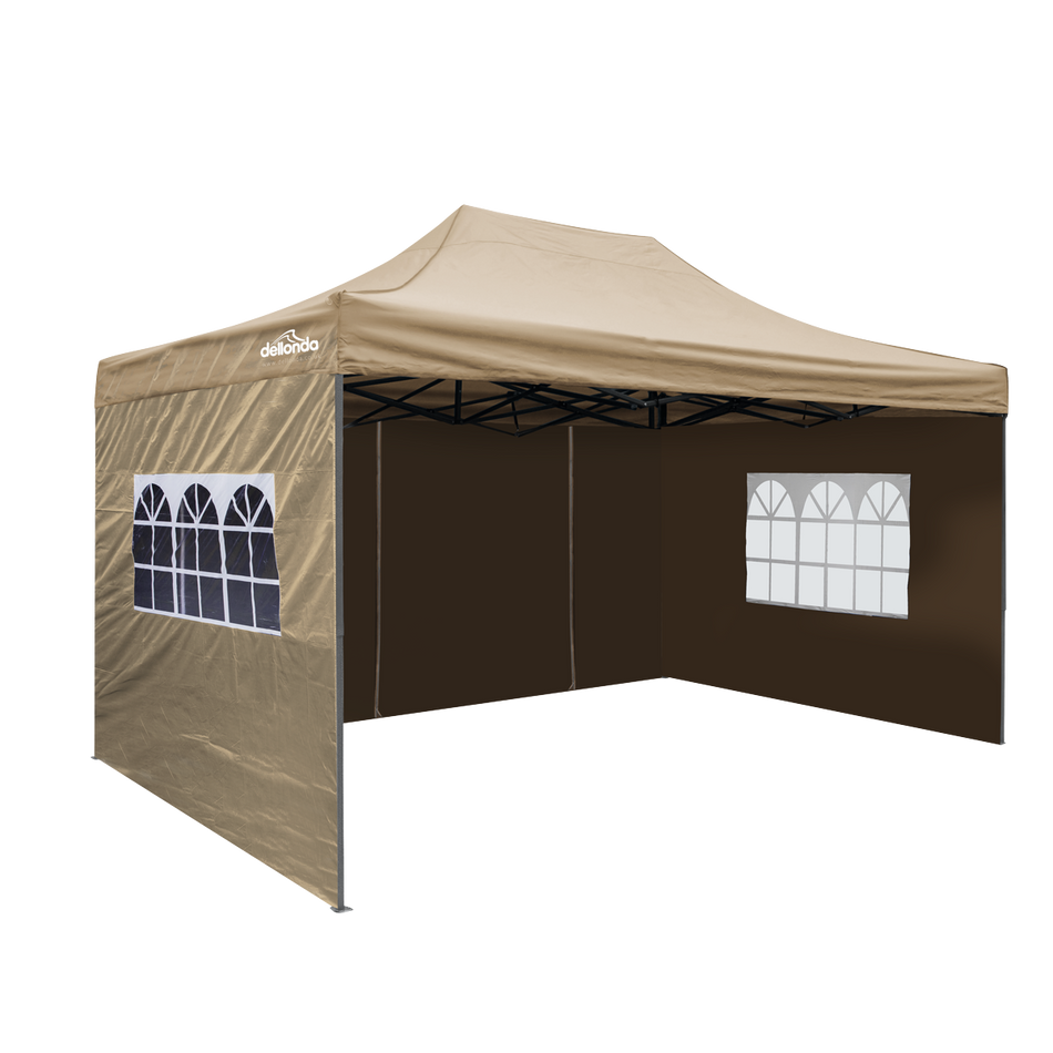 Dellonda DG168  Premium 3x4.5m Pop-Up Gazebo & Side Walls, PVC Coated, Water Resistant Fabric with Carry Bag, Rope, Stakes & Weight Bags - Beige