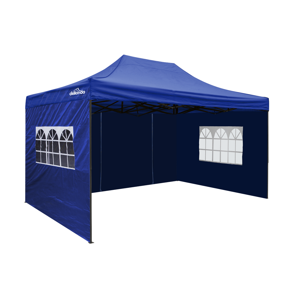 Dellonda DG169  Premium 3x4.5m Pop-Up Gazebo & Side Walls, PVC Coated, Water Resistant Fabric with Carry Bag, Rope, Stakes & Weight Bags - Blue