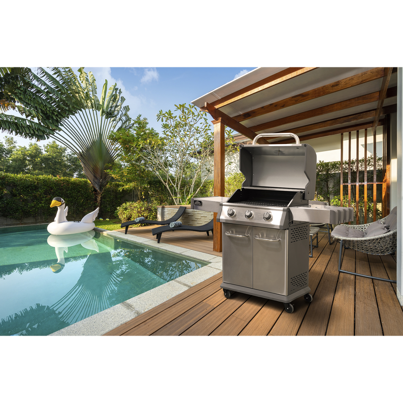 Dellonda DG16  3 Burner Deluxe Gas BBQ Grill with Piezo Ignition & Thermometer - Stainless Steel