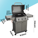 Dellonda DG16  3 Burner Deluxe Gas BBQ Grill with Piezo Ignition & Thermometer - Stainless Steel