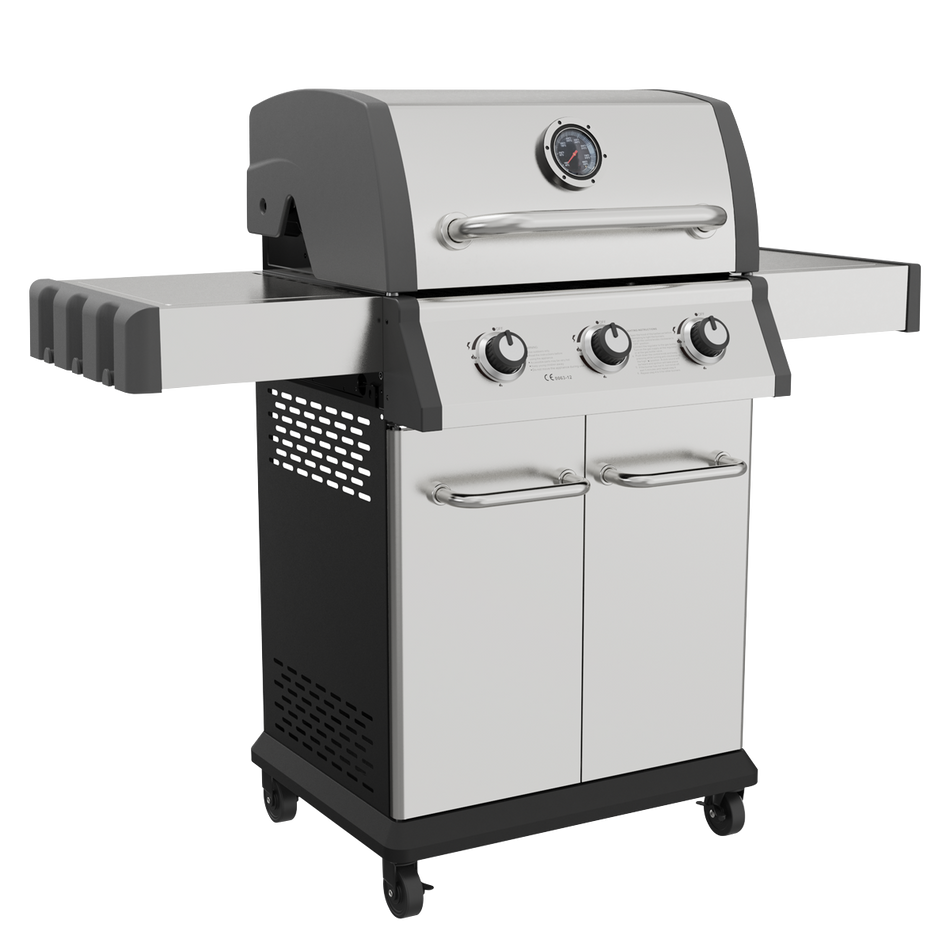 Dellonda DG16  3 Burner Deluxe Gas BBQ Grill with Piezo Ignition & Thermometer - Stainless Steel
