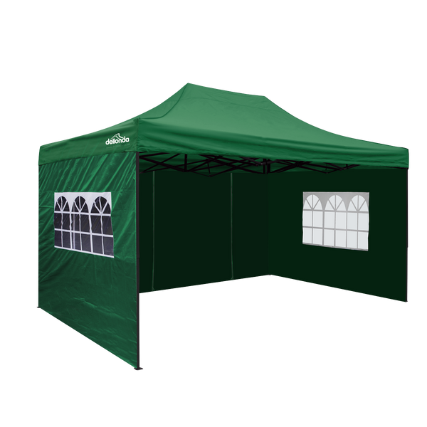 Dellonda DG170  Premium 3x4.5m Pop-Up Gazebo & Side Walls, PVC Coated, Water Resistant Fabric with Carry Bag, Rope, Stakes & Weight Bags - Green